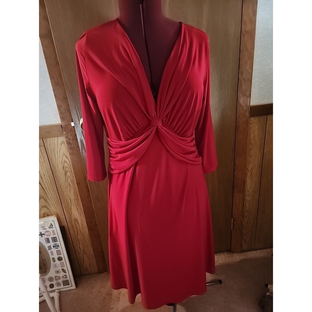 Clara Sun Woo Xl Red Plunge Knot Front 3/4 Sleeve Dress